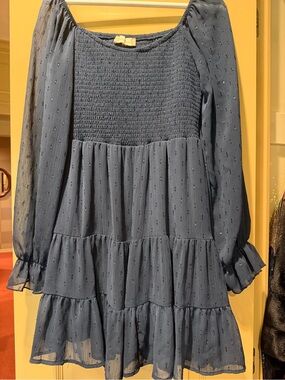 Womens Navy Blue Altar’d State Smocked Tiered Dress